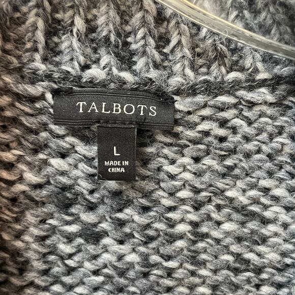 Talbots Chunky Knit Sweater Gray Size Large Sailor Collar Cardigan Buttons Cozy - Picture 3 of 6